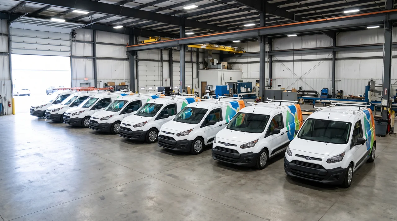 Commercial fleet graphics on eight HVAC service vans in Oklahoma City