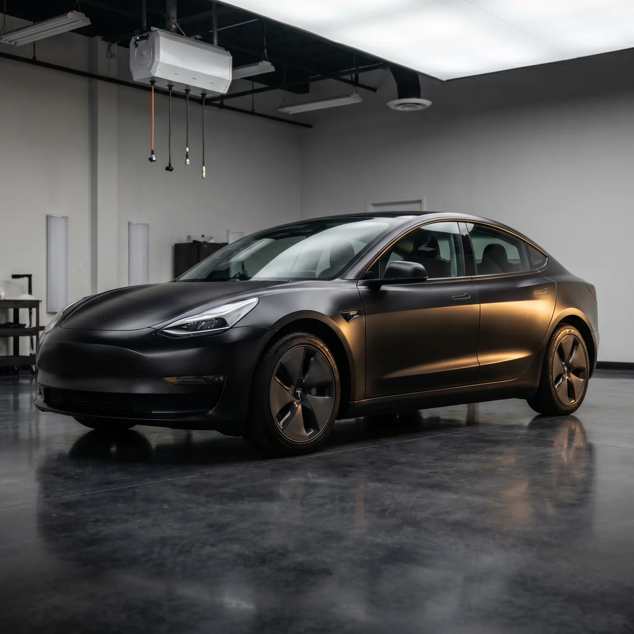 Tesla Model 3 satin black color change wrap in Oklahoma City
